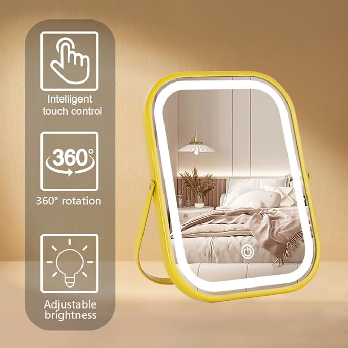 YEKKOPT Rechargeable Vanity Mirror with Lights, Lighted Makeup Mirror with Lights,Smart Touch Control Dimmable 3 Modes Light