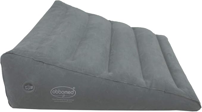 ObboMed HR-7620, New & Handy AIR VALVE for easy inflation/deflation,Heavy duty Inflatable Bed Wedge Pillow with Velour Surface for Sleeping Travel Trip vacation; inflated size M: 24” x 28” x 7.5-1.5”