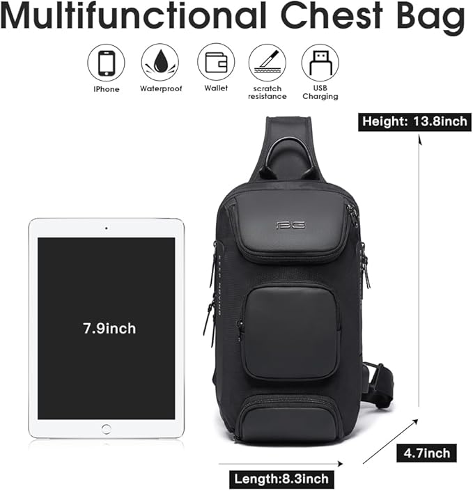 BANGE Sling Bag, Waterproof Crossbody Backpack, Shoulder Bag for Men