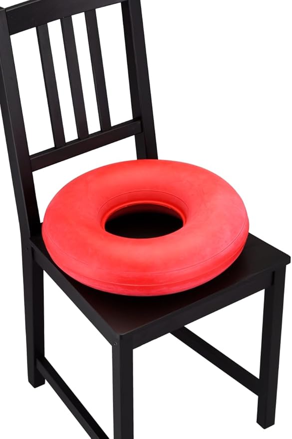 NOVA Inflatable Donut Cushion Seat Pillow – 15” Round Easy Inflate & Deflate Pressure Relief Cushion, Durable Rubber, Easy-Clean Red, for Hemorrhoids, Postpartum & Sitting Comfort, Red