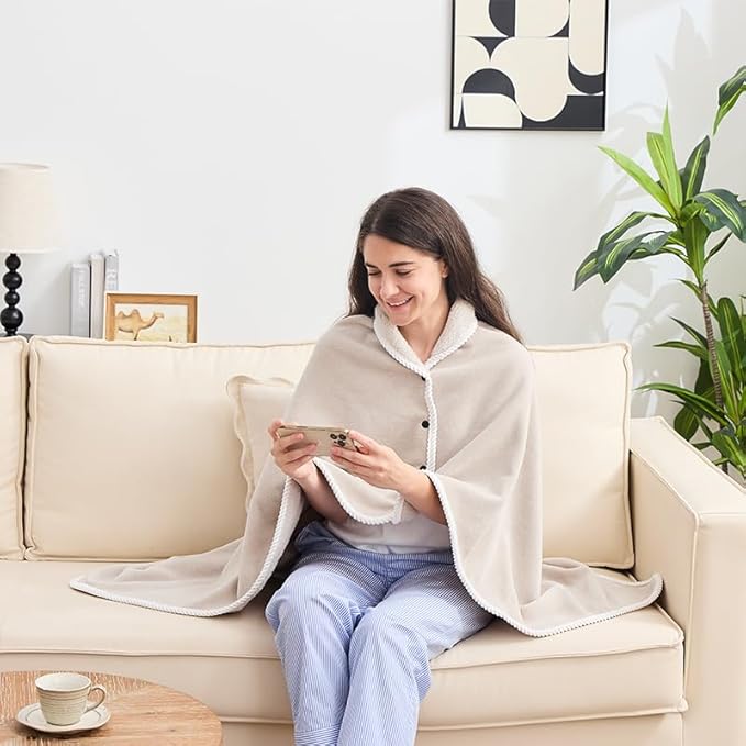 XING YE CHUAN Fleece Wearable Blanket, Comfy Poncho Throw with Buttons, Plush Sleeveless Blankets, for Women Cape Wrap Cover…