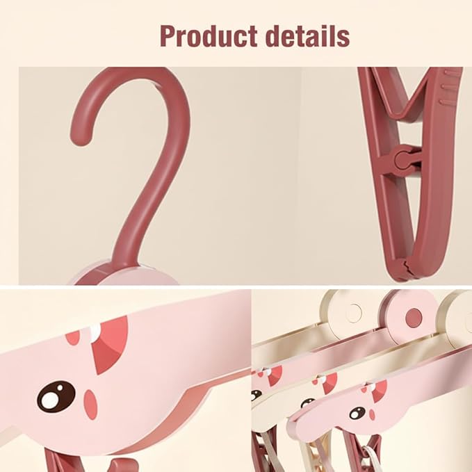 5-PCS Cute Bunny Shape Folding Clothes Hanger, Plastic Foldable Hanger for Travel, Space-Saving Closet Organizer for Adults, Portable Rabbit Design Hangers for Laundry and Wardrobe Storage