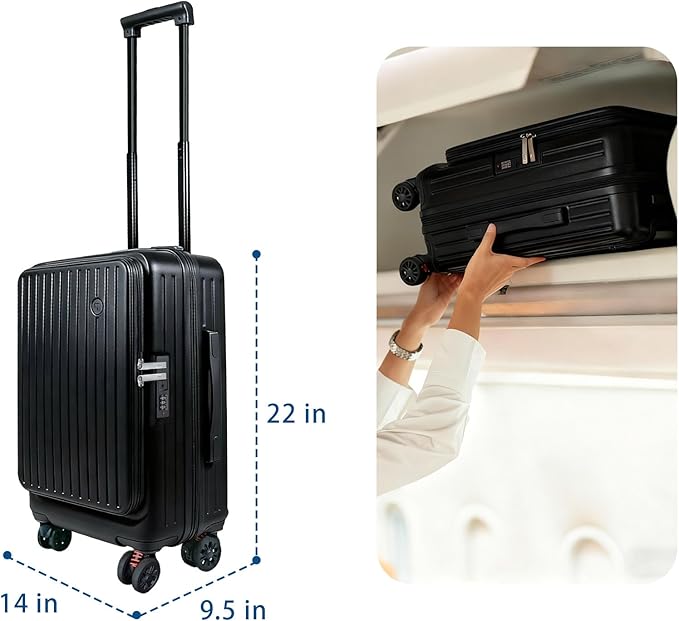 20 inch Carry on Luggage with wheels Airline Approved, Carry on Suitcases with Wheels, Hard Shell Carry on Luggage Top Open Design, Expandable Suitcase with Cup Holder and Spinner wheels.