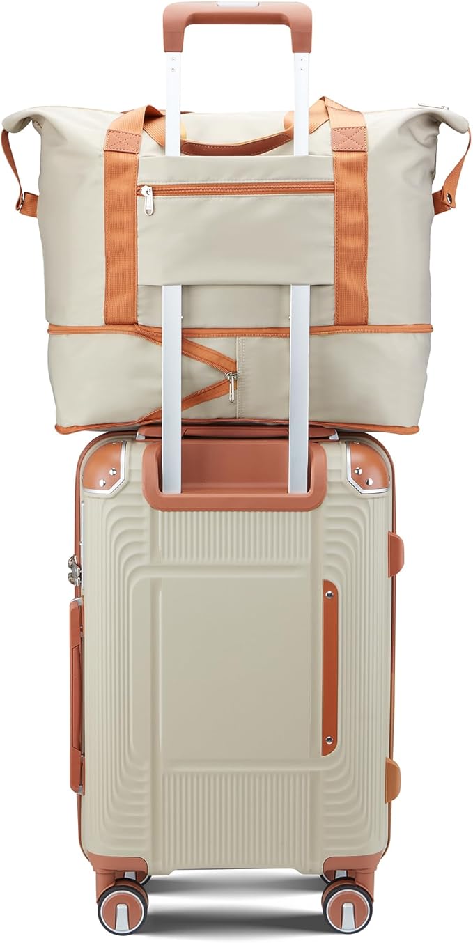 3 Piece Carry On Luggage Set with Expandable Duffel & Toiletry Bag, 20 Inch Hardshell Suitcase with YKK Zippers & Reinforced Corner Guards, Lightweight Spinner Wheels with TSA Lock(Light Khaki)