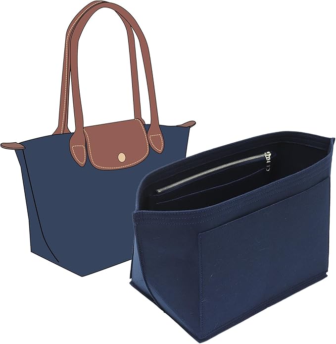 Fit Longchamp Organizer Insert, for Long Champ Le Pliage L Bag Handbag Women, with Cup Holder, Large/Dark Blue