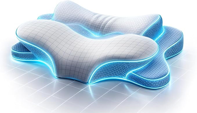 Cervical Neck Pillow - Memory Foam Pillow for Pain Relief Sleeping, Ergonomic Neck Support Contour Pillows for Side Back Stomach Sleepers,Orthopedic Breathable Pillowcase (Blue White)