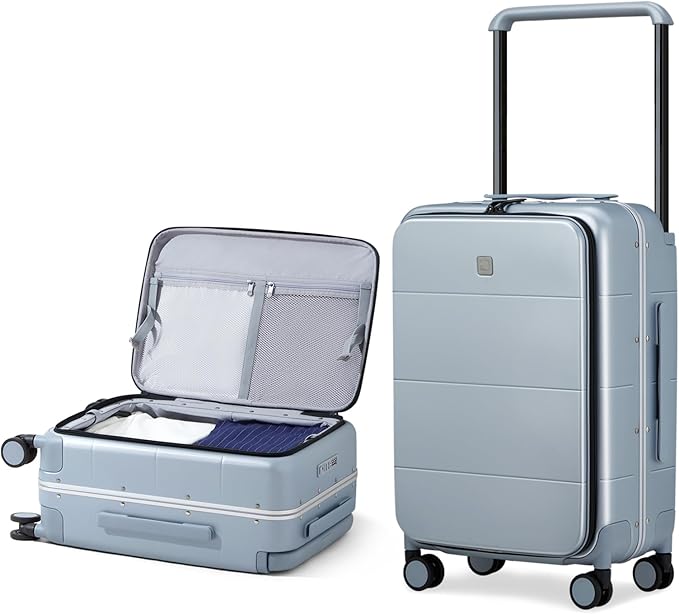 Hanke Top Opening 24 Inch Luggage with Spinner Wheels, Aluminum Frame All-PC Hard Shell Medium Suitcase, Trunk Wide Handle Luggage for Travel, TSA Checked-Medium (Grey, 69L)
