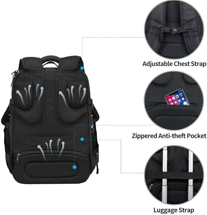 KROSER Travel Laptop Backpack 17.3 Inch XL Computer Backpack with Hard Shell Saferoom RFID Pockets Water-Repellent Business College Daypack Stylish Bag for Men/Women-Black Red