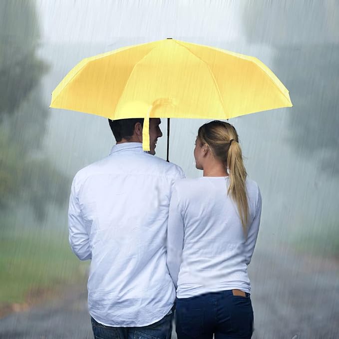 TradMall Travel Umbrella Windproof with 56 Inches Large Canopy 10 Reinforced Fiberglass Ribs Ergonomic Handle Auto Open & Close, Yellow