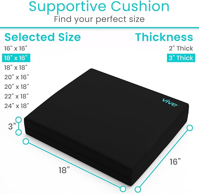 Vive Wheelchair Cushion - Gel Seat Pad for Coccyx, Orthopedic Back Support, Sciatica & Tailbone Pain Relief - Waterproof Cover + 4 Layer Foam Support & Comfort for Pressure Sore & Ulcers