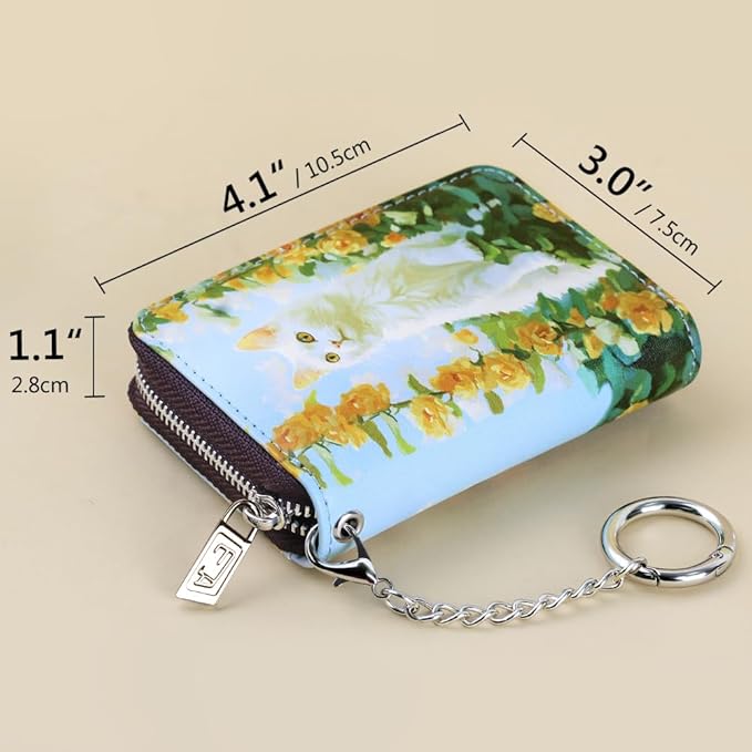 FurArt Zipper Wallet Women, RFID Blocking Credit Card Wallet, Business Card Holder, Compact Size KeyChain Wallet
