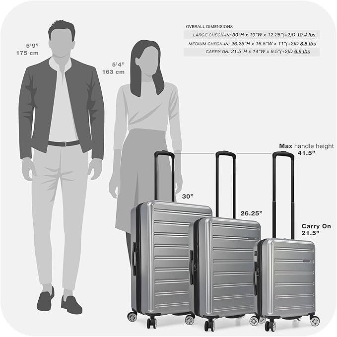 Travel Select Snowcreek Hardside Expandable Spinner Luggage Set w/USB Port, Gray, 3-Piece