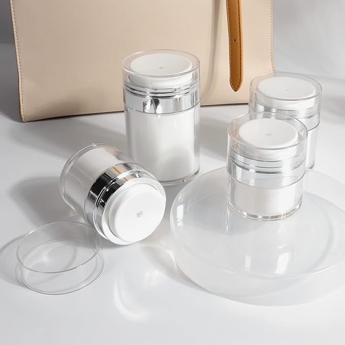 3Pack Airless Pump Jars Mixed(0.5Oz+1.0Oz+1.7Oz) Moisturizer Dispenser Air Pump Container, Vacuum Empty Bottle Essentials Jar