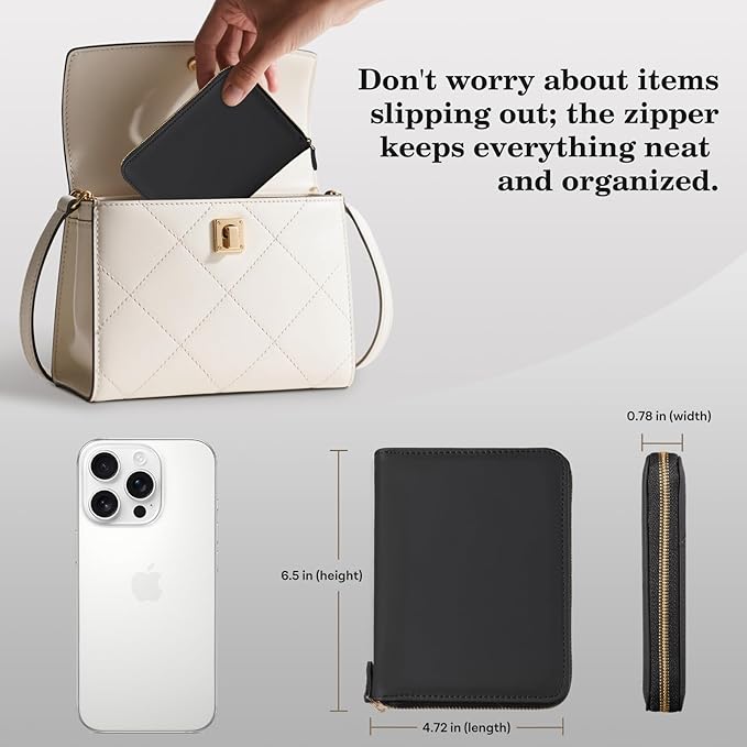 CoBak Passport Holder Cover with Safe Zipper Closure, Premium Passport Wallet for Travel, RFID Blocking Card Case, Waterproof Travel Accessories for Man, Black Grain
