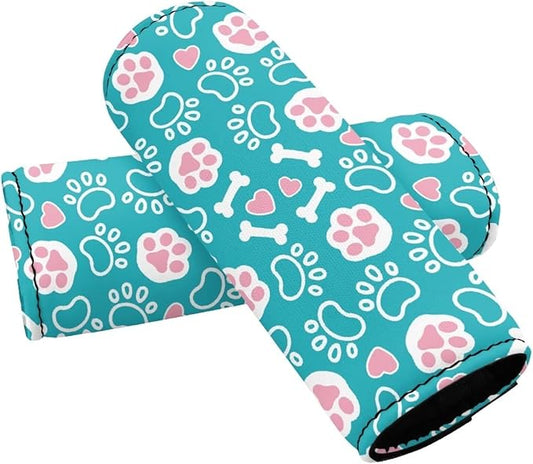 BIGCARJOB Lovely Paw Print Luggage Handle Wraps Set for Suitcase,2 Pieces Kawai Footprint Door Handle Protection Sleeve Covers Car Grab Handle Wraps Luggage Handle Tags Travel Accessories
