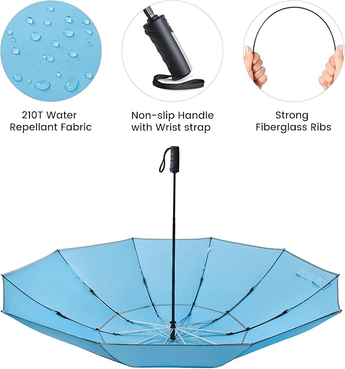 G4Free 54/62 Inch Windproof Inverted Umbrella with Reflective Stripe Large Compact Reverse Golf Umbrella for Rain 10 Ribs Double Canopy Travel Umbrella Automatic Open Close