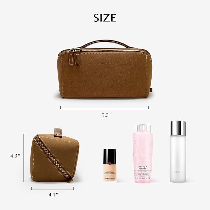 EACHY Travel Makeup Bag, Large Capacity Cosmetic Bag for Women, Waterproof PU Leather, Flat Open Portable Toiletry Bag for Skincare, Brushes & Travel Essentials