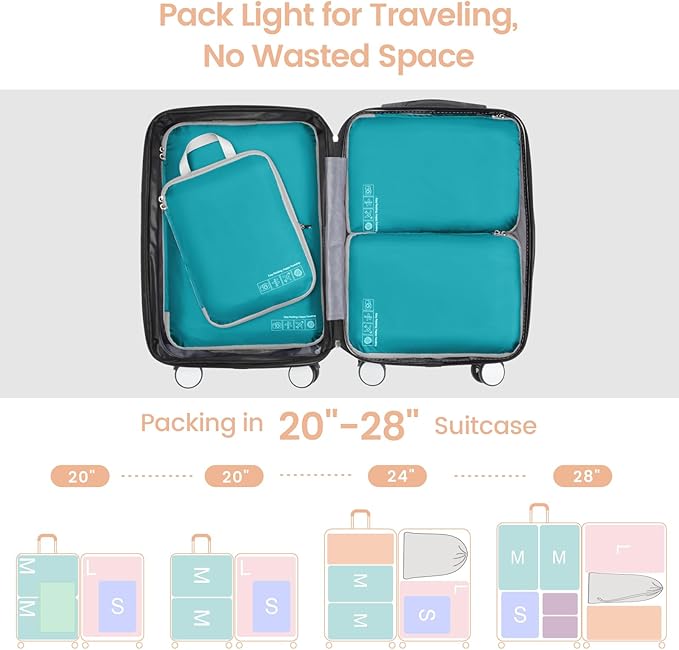 Cambond Compression Packing Cubes for Travel - Lightweight Expandable Travel Bags Luggage Organizers Travel Essentials Compression Cubes for Travel Space Saver for Carry on Suitcases Organizer