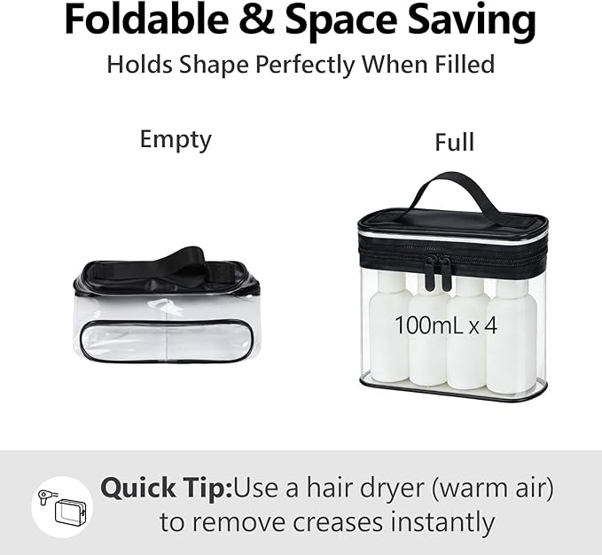 PACKISM Clear Toiletry Bag Combo Pack - 1 TSA Approved Medium & 1 Large Makeup Bag for Checked Luggage, Clear PVC Travel Bag with Handle, Dual Metal Zippers, Water Resistant Large Opening, Black