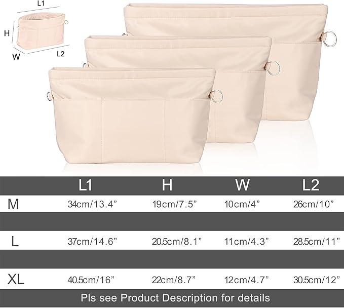 Sightor Nylon Handbag Organizer Insert - Purse Tote Shaper in Bag (Beige, Large)
