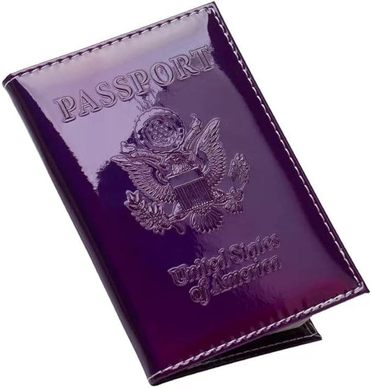 Chrome Passport Cover Vaccine Card Holder Combo, Passport Holder with Vaccine Card Slot (Purple)