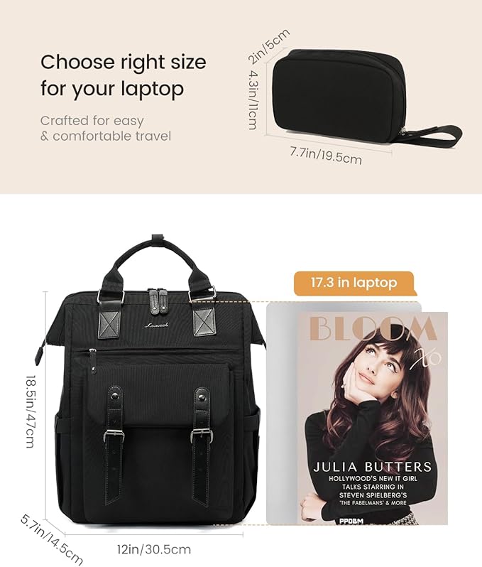 LOVEVOOK Laptop Backpack for Women Work Travel Commuter Backpack Business Computer Bag Doctor Nurse Bags College Backpack Purse, 17 Inch, Black-black