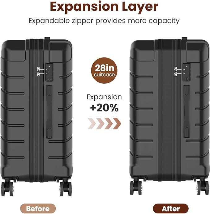 Luggage Sets 3 Piece, Hardside Carry On Suitcase with Spinner Wheels, Lightweight Durable Luggage for Travel | TSA Lock, Expandable Suitcase Set for Men and Women（20/26in） (Black)