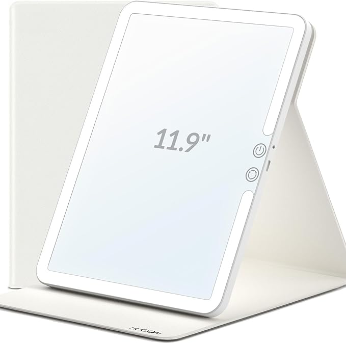 Travel Makeup Mirror with Lights, Lighted Vanity Mirror, 11.9", Soft-Grain White