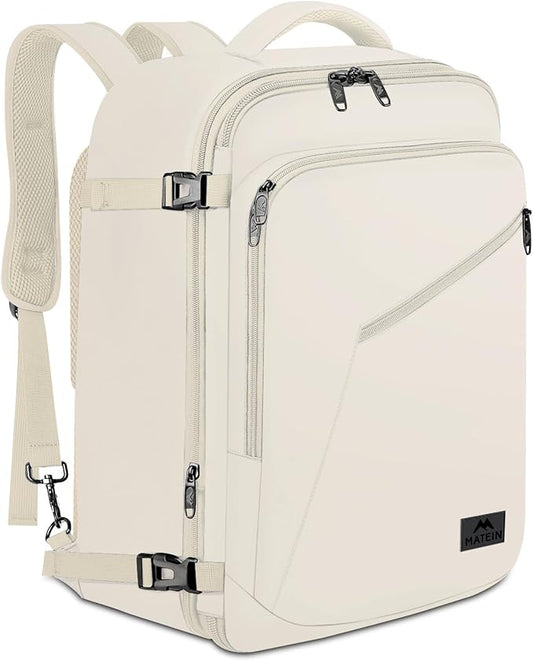 MATEIN Large Travel Backpack Women, Lightweight Carry on Backpack & Hidden Shoulder Straps, Waterproof Anti-Theft Daypack for Flight, Expandable Hiking Weekend Daypack, Travelling Gifts, Beige