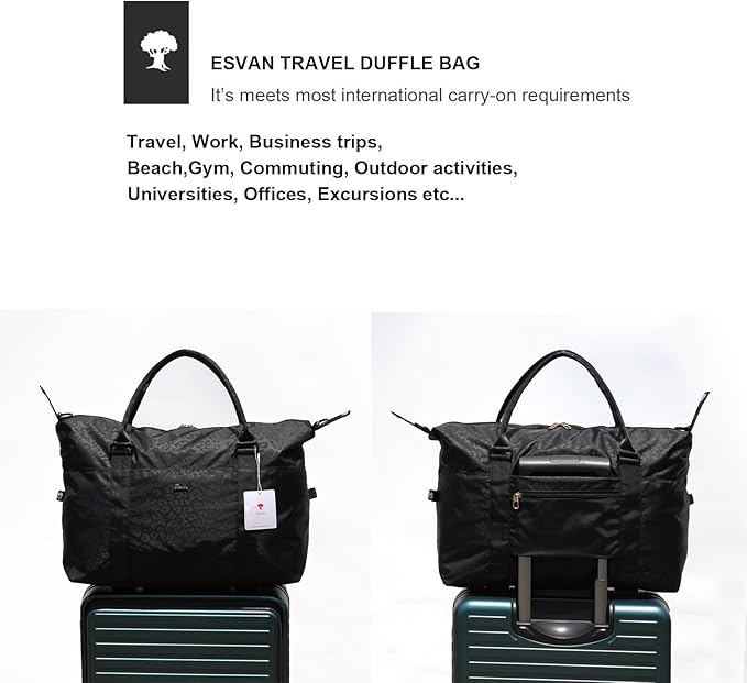 ESVAN Travel Tote Duffel Gym Bag,Weekender Overnight Carry-on Tote Crossbody Bag with Wet Pocket and Trolley Sleeve Upgraded
