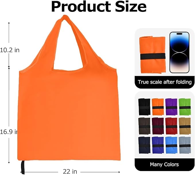 Washable Reusable Grocery Bags, Foldable Reusable Shopping Bags, Polyester Tote, Pocket Size Carrier