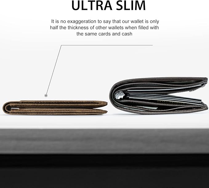 GSOIAX Slim Wallet for Men Rfid Blocking Leather Bifold Front Pocket Carbon Fiber Credit Card Holder Novelty Wallets With Gift Box (Retro Brown)