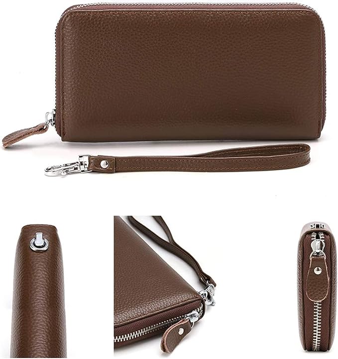 Moflycom Womens Wallet RFID Blocking Genuine Leather Zip Around Wallet Clutch Wristlet Travel Long Purse for Women