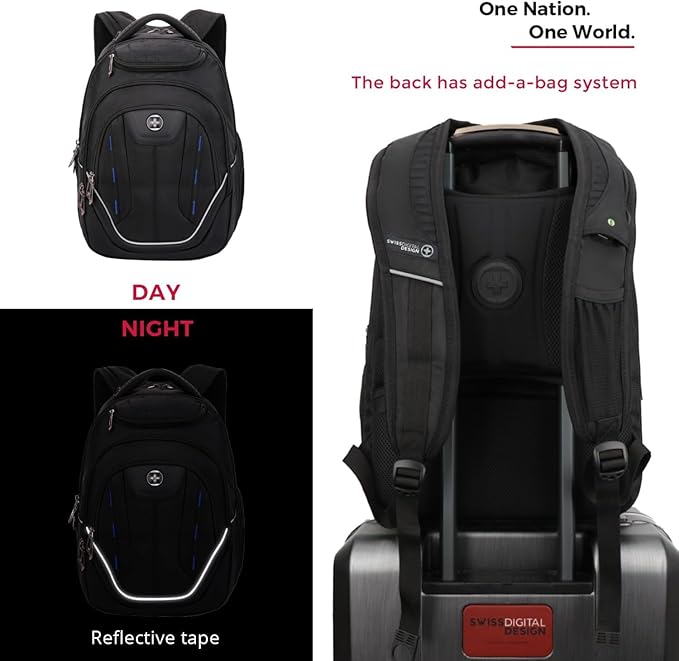 Swissdigital Design Large Travel Backpack For Men， TSA Business Laptop Backpack With Finder color random| J16BTBT013-01