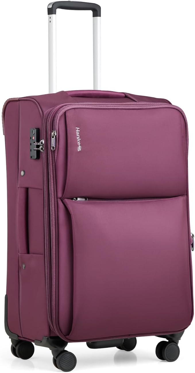 Hanke 24 Inch Luggage Expandable Softside Checked Suitcases with Spinner Wheels, Upright Rolling Luggage Suitcases Travel TSA Luggage Bag for Women Men(Purple)