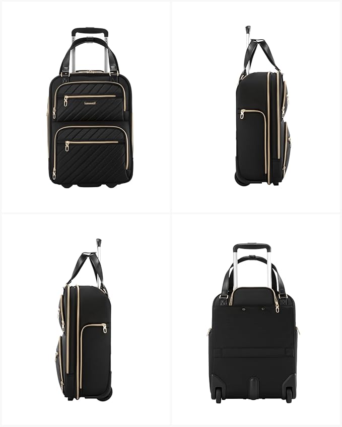 LUGGEX Underseat Carry On Luggage with Wheels, UDK2 Lightweight Under Seat Luggage, Soft Sided Personal Item Suitcase for Short Trip (UX-Core, Black, 17 Inch)