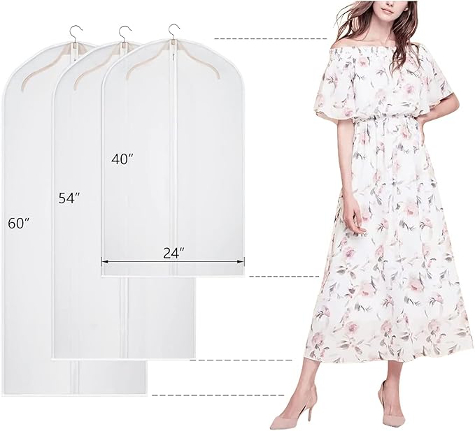 Kntiwiwo Clear Garment Bags for Closet Storage Suit Bag Set of 8 Hanging Clothes Cover Dress Bag Dust-Proof with Zipper for Suit, Coat, Long Dresses Clothes Storage 24” x60”