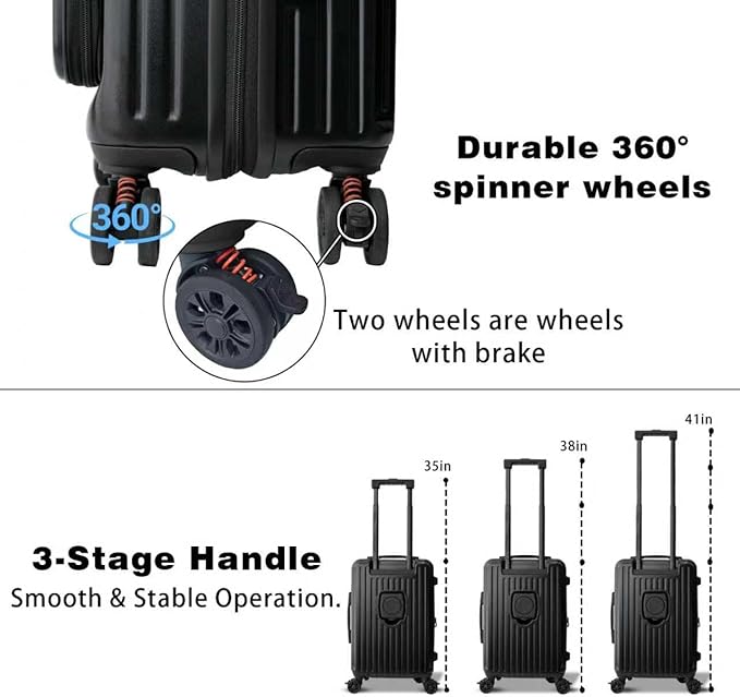 20 inch Carry on Luggage with wheels Airline Approved, Carry on Suitcases with Wheels, Hard Shell Carry on Luggage Top Open Design, Expandable Suitcase with Cup Holder and Spinner wheels.