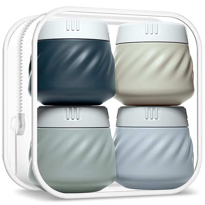 Gemice TSA Approved Travel Containers for Toiletries, 4 Pack Silicone Cream Jars with Convenient Toiletry Bag, Leak-proof Wide Mouth Travel-Size Toiletries Containers with Lid for Cosmetic Cream