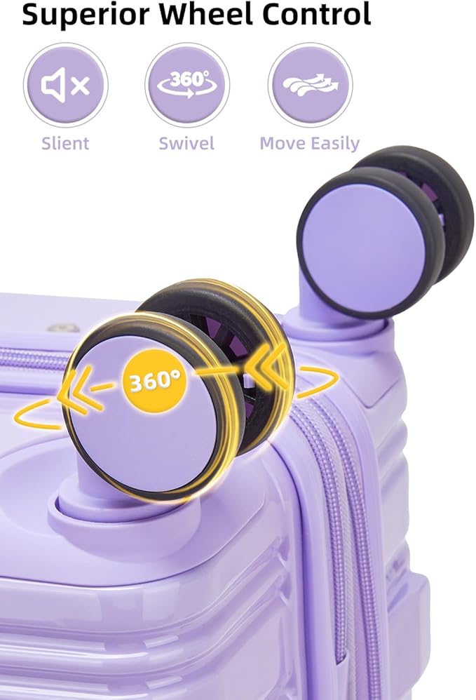 LARVENDER Carry On Luggage 22x14x9 Airline Approved, 20 Inch Expandable PC+ABS Hardside Suitcase Carry On Luggage with Spinner Wheels TSA Lock for Women Men (Lavender)