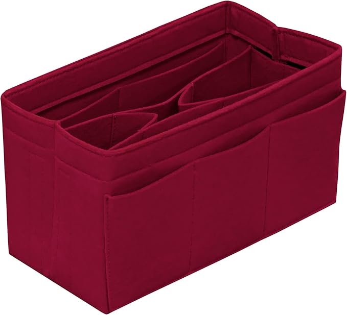 DailyPlus Purse Organizer Insert Felt Bag Organizer Handbag Organizer Insert Bag In Bag Organizer for Tote Purse Bag 14 Pockets Dark Red Medium