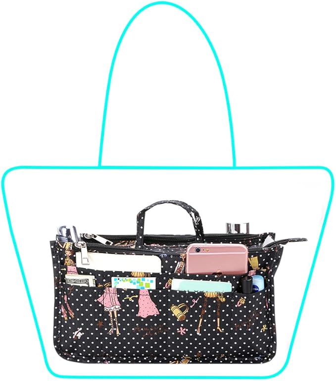 BTSKY Printing Handbag Organizers Inside Purse Insert-High Capacity 13 Pockets Bag Tote Organizer with Handle Fashion Style