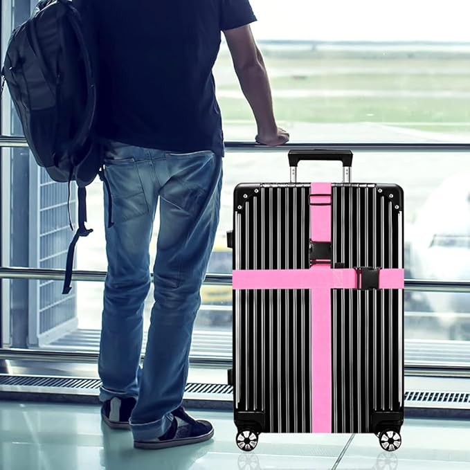 Luggage Straps for Suitcases TSA Approved-2 Pack Bright Personalized Luggage Belt Strap for Suitcase/Carry On Bag Luggage Accessories for Travel (Pink)