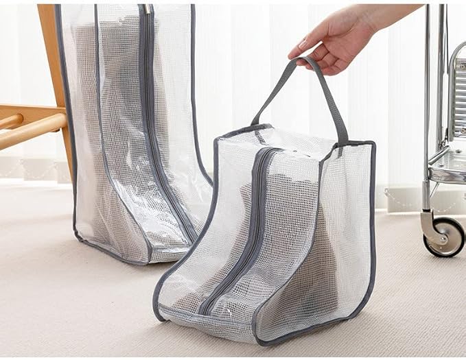 2 Set Boot Storage,Portable Short Boots and Tall Boots Storage or Protector Bag,Shoe Dust Bags,Shoe Sleeves for Travel,Clear Boots Cover,Shoes Packing Organizers for Men & Women Sneakers (Black Edge)