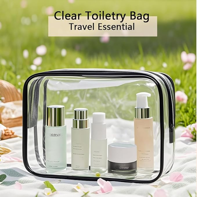 Clear Toiletry Bag, 2 Packs TSA Approved Water resistant Travel Organizer, Airport Airline Travel Essential Carry On Makeup Cosmetic Bags for Women, RosePink - 2 packs