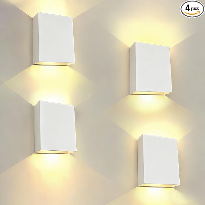 KICAAO LED Wall Sconces 4 Pack, 12W Modern Wall Lamp, White Up Down Wall Mount Lights for Living Room Hallway Bedroom Decor, Hardwired Aluminum Wall lamp