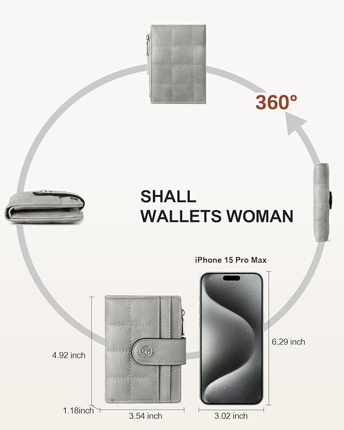 BOSTANTEN Small Wallet for Women Leather RFID Blocking Card Holder Bifold Compact Wallets With Zipper Coin Pocket Grey