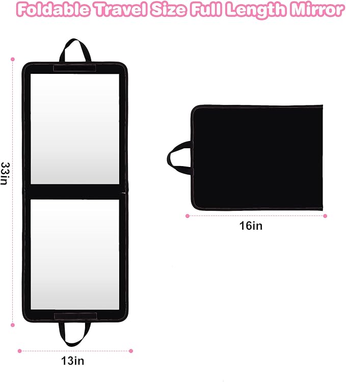 LPHUMEX Foldable Portable Full Length Mirror for Camping, Travel, Dancers, 32x13 Inch, Black, Hanging Folding Mirror for Dance, Full Body Travel Mirror