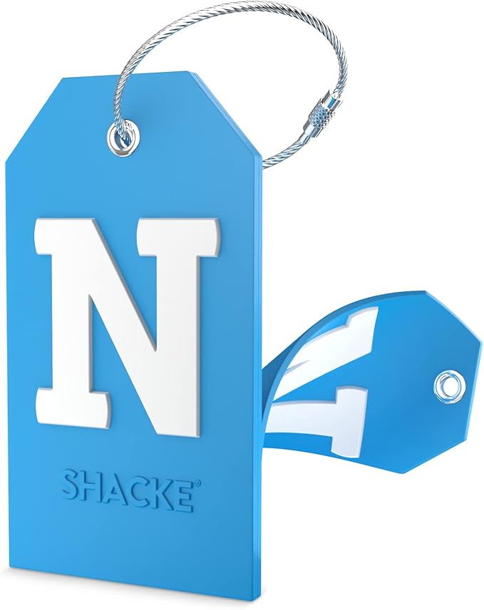 Shacke Initial Luggage Tag with Full Privacy Cover and Stainless Steel Loop - Aqua Teal (Letter N)