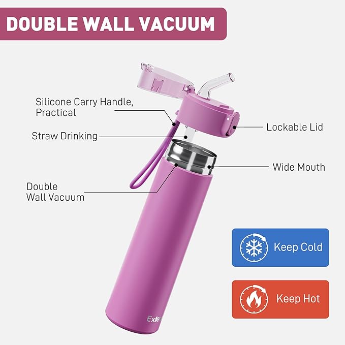 9oz Small Water Bottles with Straw, Mini Water Bottle with One-Hand Open Design, Leak-Proof Locking Lid for Hot&Cold Drinks, Small Travel Water Bottle - 100% Leakproof for School, Travel...(Lavender)